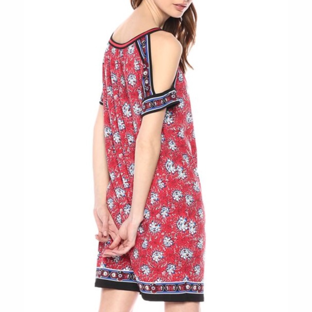 NWT Max Studio Red cold shoulder printed dress. - Picture 2 of 8